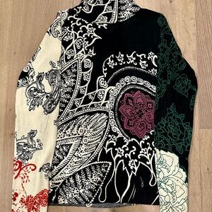 Etro Milan Black and Cream Patterned Cashmere and Silk Turtleneck